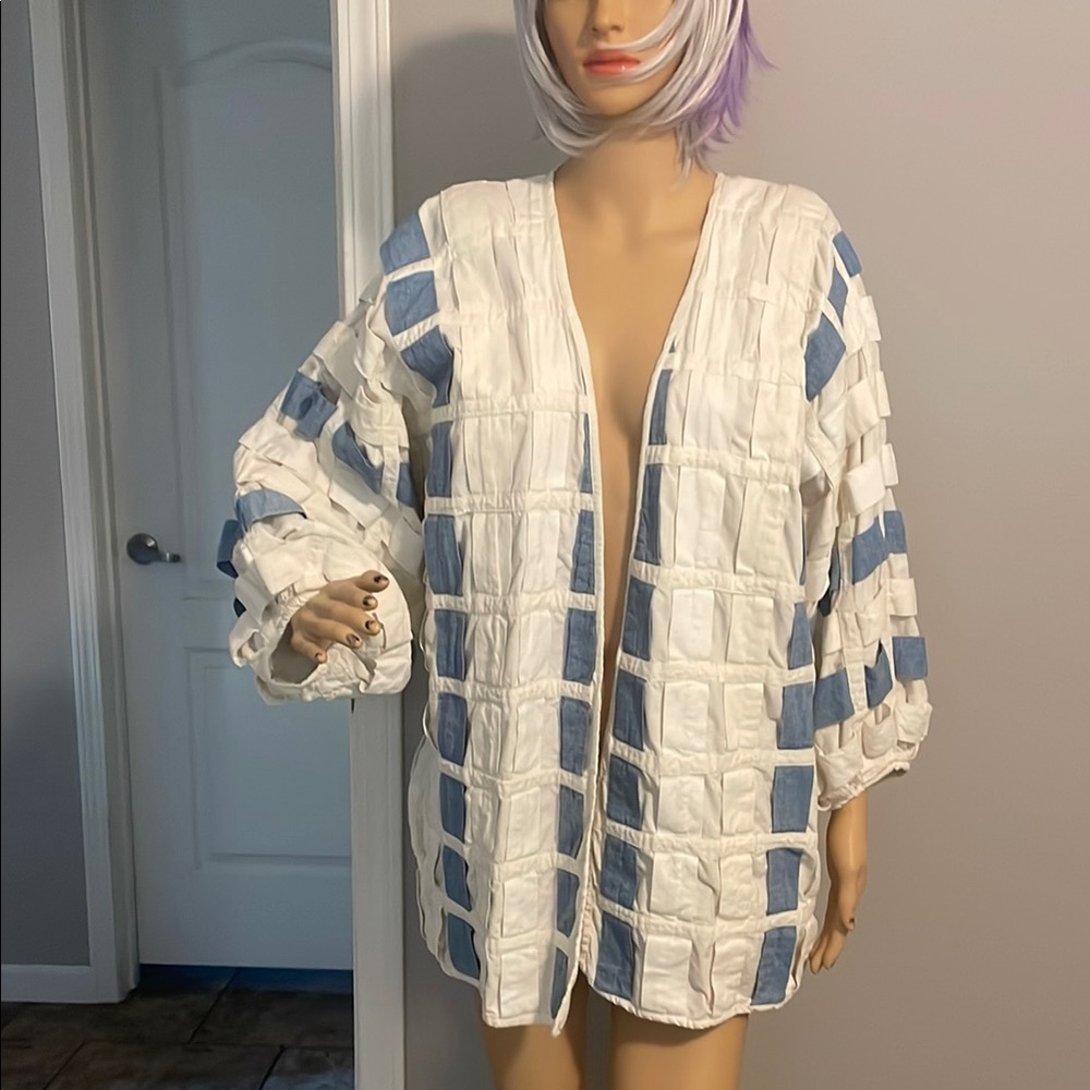 Vintage Frivole by Nicolle Robert 80’s Blue & White Woven Jacket
